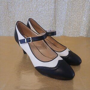 Women's Black and White Wing tip Mary Jane Heels